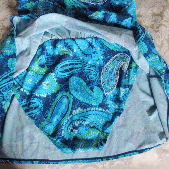 D & Co. Beach Blue & Green Paisley Ruched Swim Dress One Piece Skirt 16 - Picture 8 of 12